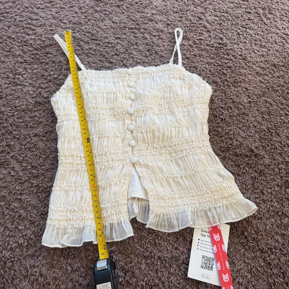 Cider Cream Square Neck Ruched Shirred Split Hem Cami XS NEW - Picture 9 of 11